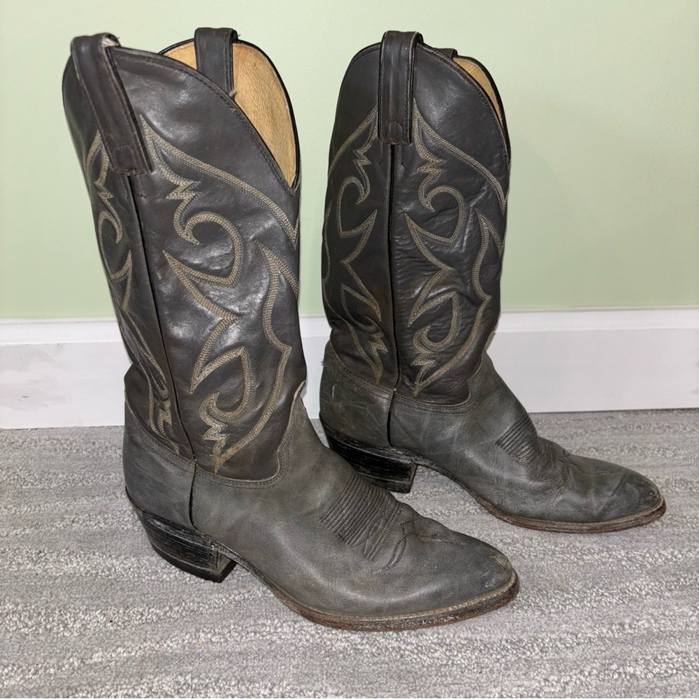 Vintage Abilene Men’s Gray Cowboy Boots Made In USA Size 8 D